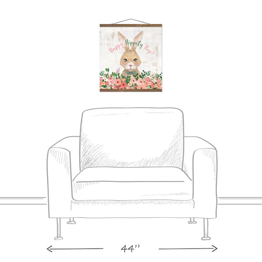 Happy Hippity Hop Bunny Teak Hanging Canvas